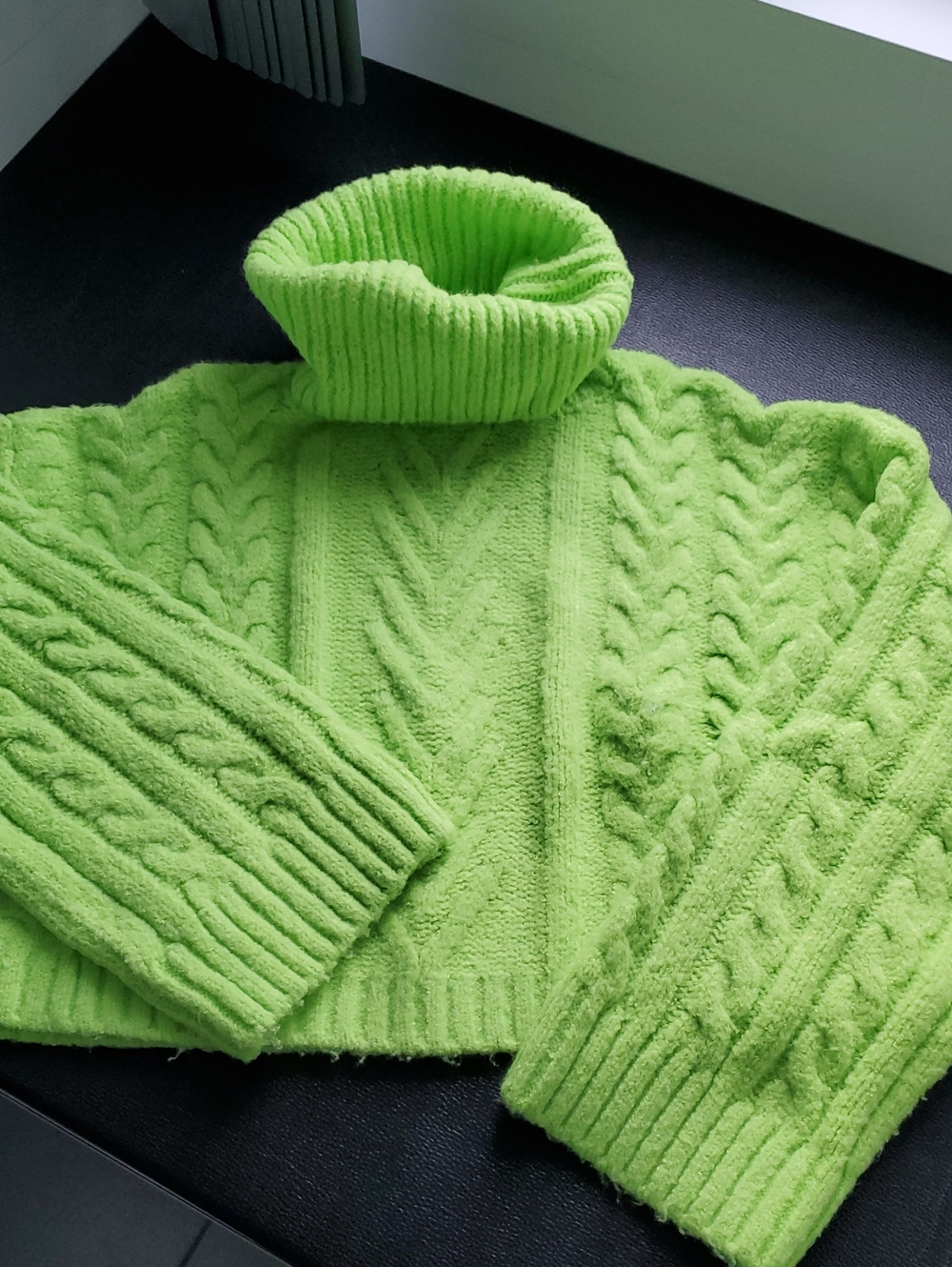 Elan Cable Knit Turtleneck in Lime Green